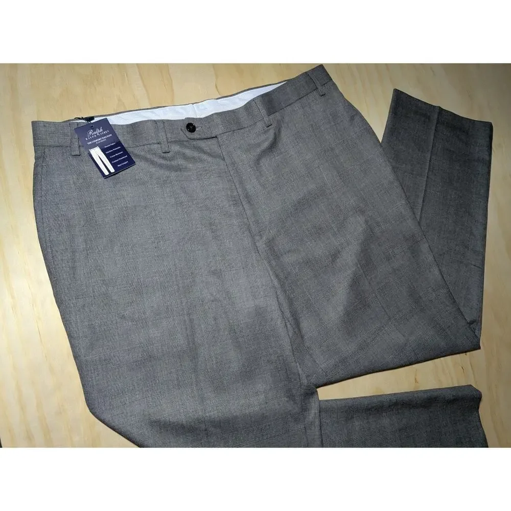 Ralph Lauren Men's 40x30 Comfort Flex Flat Front Dress Pants Gray Plaid NWT